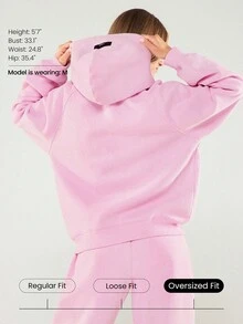 GLOWMODE Heavyweight Fleece Oversized Sweatshirt Jacket Thick Thermal Warm Winter - Bubblegum Pink - View 2