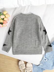 Áo len cổ tròn họa tiết ngôi sao rộng rãi cho bé gái mùa thu đông thường ngày - Màu Xám nhạt - Xem 2