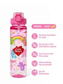 SHEIN X Care Bears Bình nước in hình gấu 1000ml / 34oz, có quai xách dễ dàng mang theo, thích hợp cho việc tập thể dục, đi học - Hồng - Xem 5
