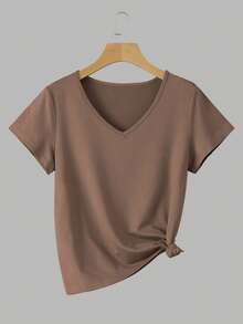 INAWLY 3pcs Women's V-Neck Short Sleeve T-Shirt, Classic Versatile Casual Tops, Minimalist Fashion, Suitable For Outdoor, Party, Student, Teacher, Daily Wear - Multicolor - View 3