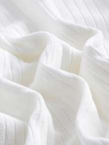 SHEIN EZwear Plus Size Women's White Rib Knitted T-Shirt