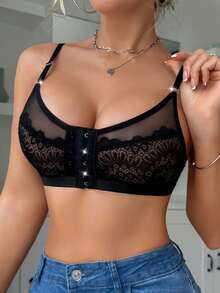 Áo ngực có gọng ren tương phản - màu đen - Xem 3