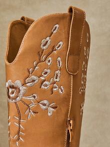 SHUZIA New Women's Knee-High Taupe Faux Leather PU Full Bloom Embroidered Floral Western Cowboy Boots Holiday Rodeo Fall Winter Shoe - Beige - View 6