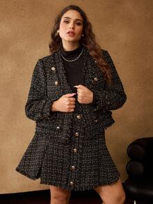 MOTF PREMIUM CHAQUETA CORTA DE CUELLO REDONDO CON FLECOS EN EL BAJO, TALLA GRANDE, OTOÑO/INVIERNO - Negro - Ver 1