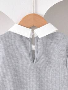 Autumn Back-To-School Career Day Girls Gray Shiny Beaded Bow Collar Long Sleeve Sweatshirt+Black Pleated Skirt Set,Collegiate Style Collegiate Suit - Multicolor - View 6