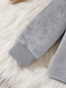 2 件套小男孩可爱熊图案羊毛长袖上衣和裤子睡衣套装，深灰色 - 淺灰色 - 查看 5