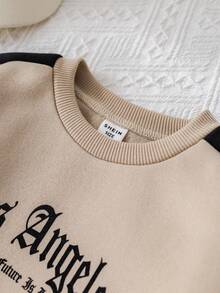 SHEIN Babygirl 休闲字母印花长袖卫衣和裤子套装，秋冬 - 彩色 - 查看 4