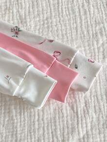 SHEIN 3件套女婴可爱兔子和花朵印花长袖上衣和裤子睡衣套装 - 彩色 - 查看 6