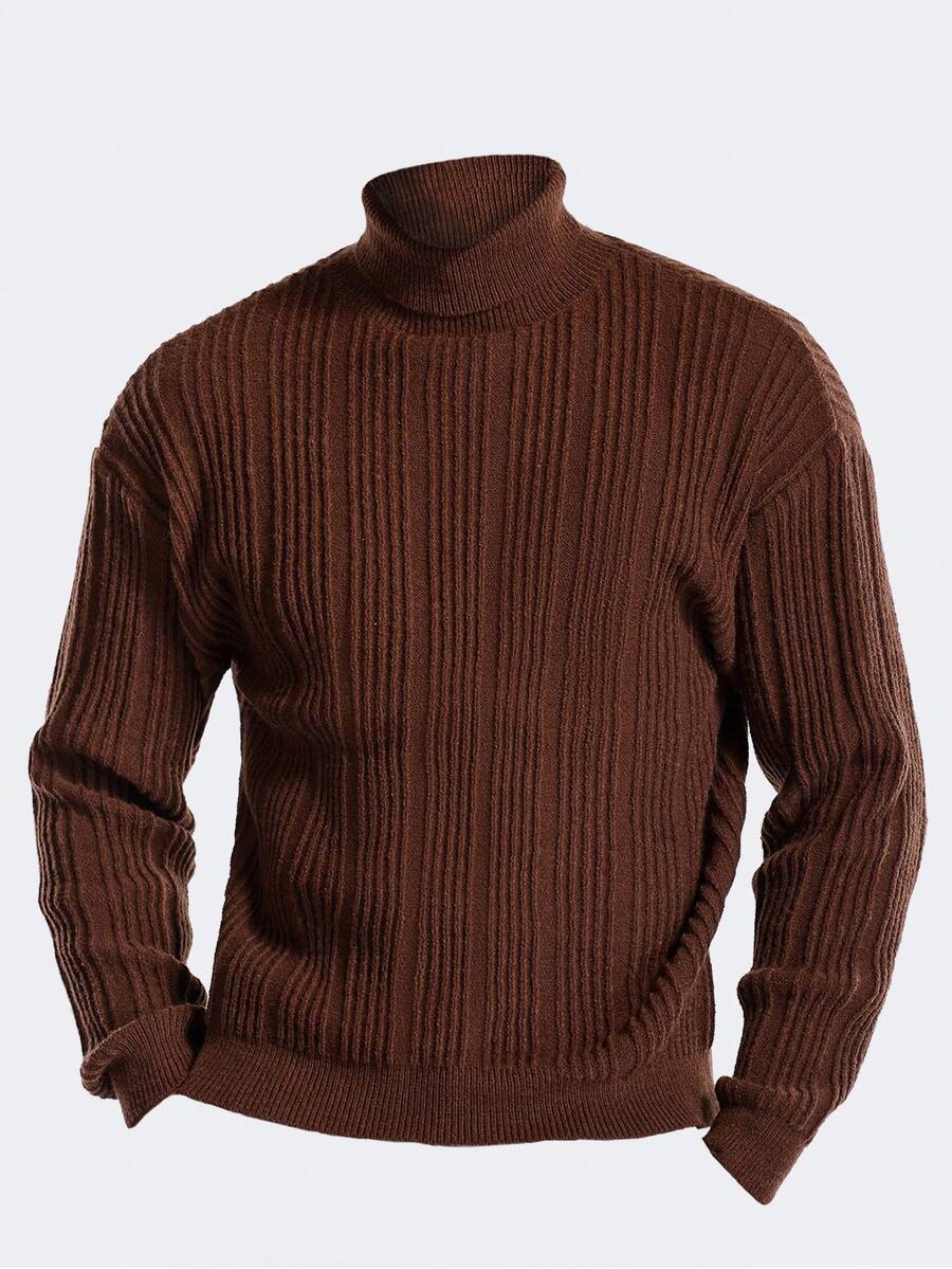 Manfinity Homme Men's Solid Color Turtleneck Long Sleeve Casual Sweater,Coffee Brown,Autumn,Casual,Hiking Autumn/Winter Gift For Boyfriend Husband,Couples Sweater - Khaki - View 1