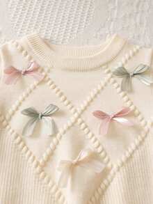 Souflis Souflis 6-9 Months Baby Girls Warm Outfit, Baby Girls Winter Warm Knitted 2 Pieces Set, Cute Bow Sweater And Pleated Skirt Set, Comfortable Soft And Skin-Friendly - Multicolor - View 3