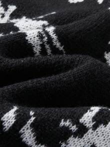 Claim Dot 男士创意图案提花休闲长袖时尚针织套头毛衣，哥特风长袖针织毛衣，Y2K风格，秋冬款 - 黑色 - 查看 6