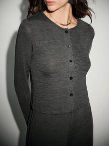 Lumivelle 舒适休闲短款开衫背心和长裤套装，适合通勤和户外活动，秋冬季女士裤装套装，女士长袖裤装套装，女士家居服套装，灰色裤装套装 - 深灰色 - 查看 4