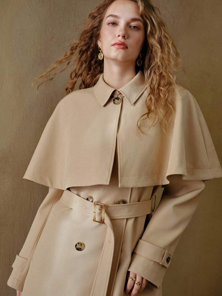 MOTF STUDIO FASHIONABLE DETACHABLE BUCKLE BELTED MID-LENGTH TRENCH COAT
