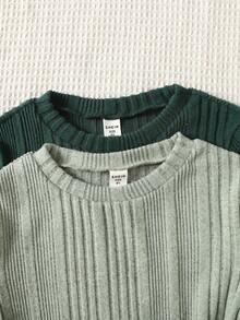 Set de 2 vestidos casuales de punto ajustados de unicolor para niñas preadolescentes - Verde - Ver 6