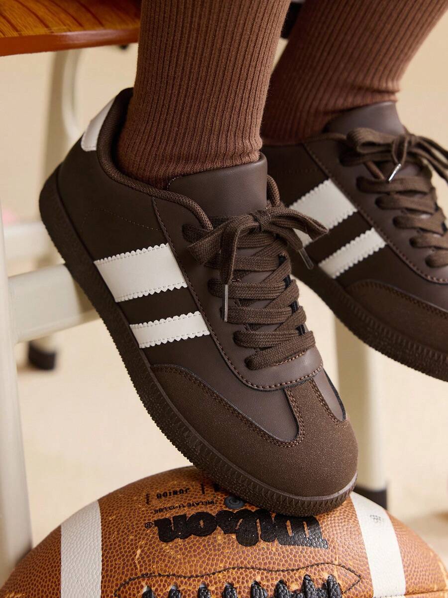 CUCCOO EASI 2024 New Spring Women Retro Versatile Casual Sneakers, Flat White Shoes For Christmas - Brown - View 1