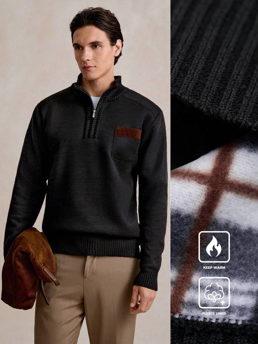 Manfinity CityGents Men's New Pullover Sweater, Half Zip Collar Casual Knit Sweater