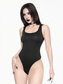 ROMWE Gothic Backless Triangular Milk Silk Hooded Sexy Jumpsuit