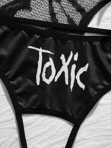 Letter Print Hollow Sexy Underwear, Suitable For Holidays And Dates