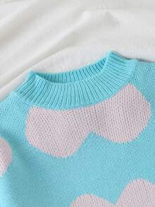 SHEIN Elladie kids 2件套少女秋冬针织短款上衣和百褶裙套装，圣诞红黑色块，心形图案，时尚新设计。独特的针织工艺展现都市魅力，展现少女偶像般的风格和学院风。 - 彩色 - 查看 2