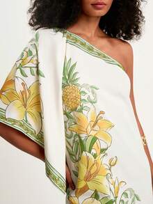 CAJUNI فستان قصير كاجوال للنساء بطبعة زهور باللون الأصفر والأخضر على الكتف، مناسب للخروجات والمناسبات الرسمية وحفلات الموسيقى - متعدد الألوان - مشاهدة 4