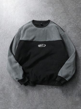 Street Life Sudadera de forro polar con bloques de color gris-negro clásica para hombre, de alta gama y versátil, para otoño/invierno