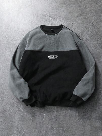 Street Life Pullover classico da uomo bicolore grigio-nero in pile, di alta qualità e versatile, adatto per l'autunno/inverno