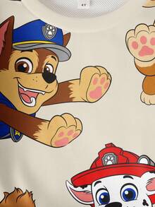 SHEIN | PAW Patrol Áo nỉ chui đầu vai trễ dáng rộng in hình chú chó hoạt hình cho bé trai, trang phục thường ngày, thu/xuân - trắng - Xem 3