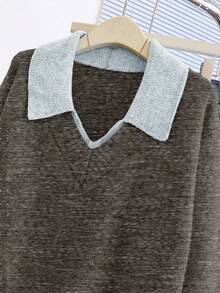 Franclia Jersey de manga larga 2 en 1 con cuello en V, otoño/invierno - Rosa Oxidada - Ver 8
