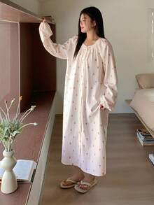 Dazy Plus Plus Size Women's Cute Tulip Loose Long Nightgown, Comfortable Sleepwear, Winter, Moo Moo Night Dress