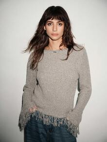 Lumivelle 圣诞冬季女装修身圆领长袖流苏套头毛衣 流苏毛衣 女式毛衣 - 灰色 - 查看 5