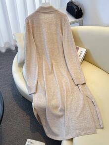 Franclia Women's Casual Long Cardigan Sweater, Autumn/Winter Beige Cardigan Open Front Cardigan Long Sleeve Cardigan Knitted Cardigan Women Cardigan - Khaki - View 2