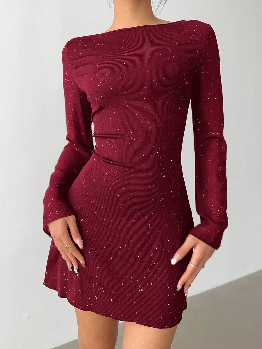 Aloruh 优雅蝴蝶结露背性感亮片修身迷你连衣裙，婚礼宾客礼服