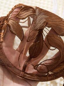 Set de 2 piezas de lencería sexy con hojas de arce quemadas de estilo romántico en color blanco - Café integral - Ver 5