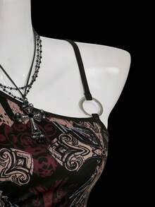 SHEIN ICON Y2k Women's Fall/Winter Goth Gothic Grunge Rock Cross Print Asymmetric Collar Top  Gothic Women Clothes Punk Tops Buckle Top - Multicolor - View 8