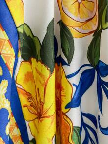 Soleia 蓝白花卉印花抽绳领镂空腰部浪漫休闲度假连衣裙 - 彩色 - 查看 7