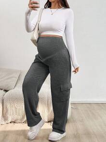 SHEIN 孕妇休闲羊毛可调节腰部运动裤