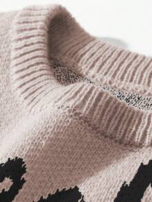 Manfinity Hypemode 男士休闲时尚街头宽松字母图案套头毛衣，秋冬款，长袖上衣 - 卡其色 - 查看 5