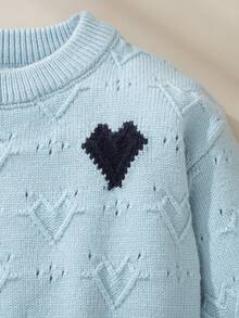 Souflis Souflis 女婴休闲心形图案毛衣和格子百褶裙套装，秋季 - 藍色 - 查看 8