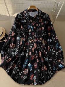 SHEIN Clasi 女士金属装饰长灯笼袖衬衫，优雅时尚 - 彩色 - 查看 1