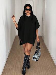 Maweii 大码女式时尚性感V领卫衣 - 黑色 - 查看 3