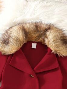 SHEIN Elladie kids Cappotto invernale da ragazza con colletto in pelliccia, autunno/inverno - Rosso - Visualizzare 5