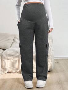 SHEIN 孕妇休闲羊毛可调节腰部运动裤