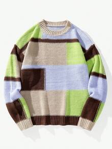 Chillumni Maglione casual da uomo con blocchi di colore e patchwork, adatto per autunno/inverno