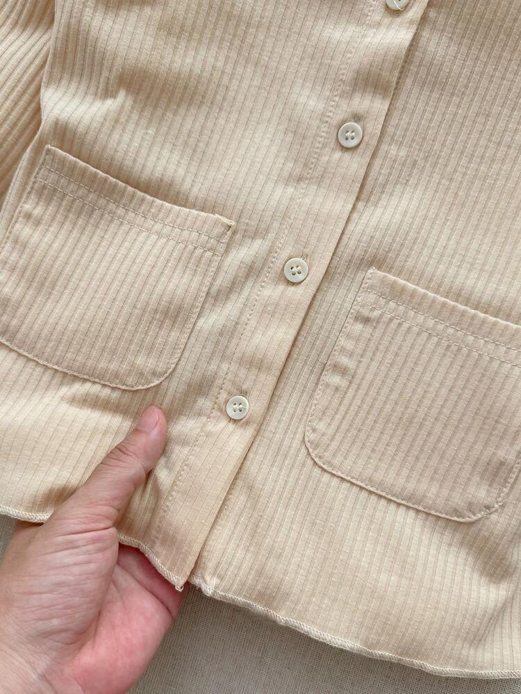 Blossori Bộ áo khoác và quần cài nút kiểu Pháp thanh lịch cho bé gái - Màu Khaki - Xem 4