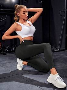 Easithlete Quần legging thể thao thường ngày liền mạch màu trơn cạp cao ôm vừa vặn - Nhiều màu - Xem 4