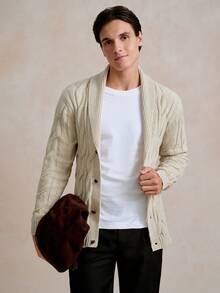 Manfinity CityGents Men Shawl Collar Cable Knit Button Front Cardigan