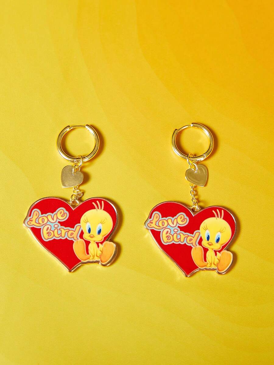 LOONEY TUNES X SHEIN Pendientes de botón para mujer - Dorado - Ver 1