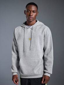 DRIFTMERE 男士户外探险元素印花抽绳连帽卫衣，返校季，秋冬季，适合秋冬季穿着 - 灰色 - 查看 4