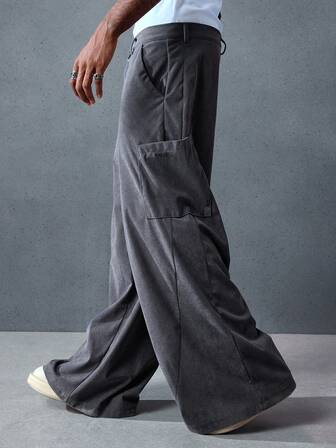 Street Life Men's Solid Color Pocket Design Loose Fit Casual Pants