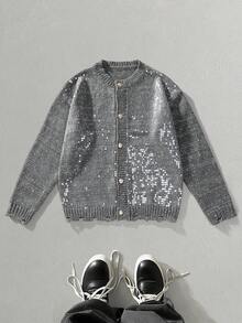 Manfinity EMRG 男士秋冬时尚亮片装饰做旧长袖开衫 - 深灰色 - 查看 3